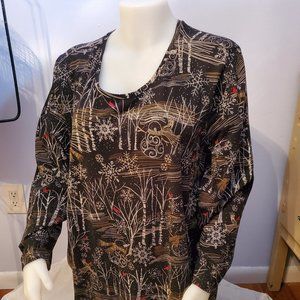 CJ Banks 5X Black/Tan Holiday Print Top